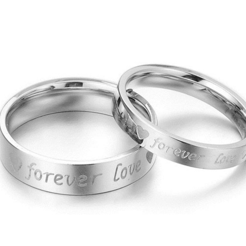 New Stainless Steel Forever Love Wedding Band Set - Picture 2 of 10